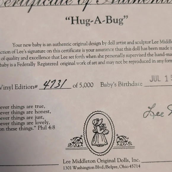 Rare Lee Middleton Original Packaging Pristine Hug A Bug Doll - Picture 6 of 11